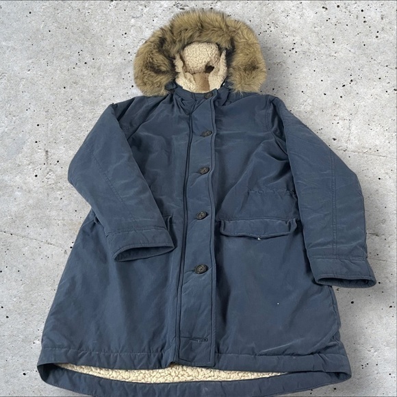 Abercrombie Fitch Jacket Women's M Navy Hooded Sherpa Lined Military Parka Y2K - Picture 1 of 12